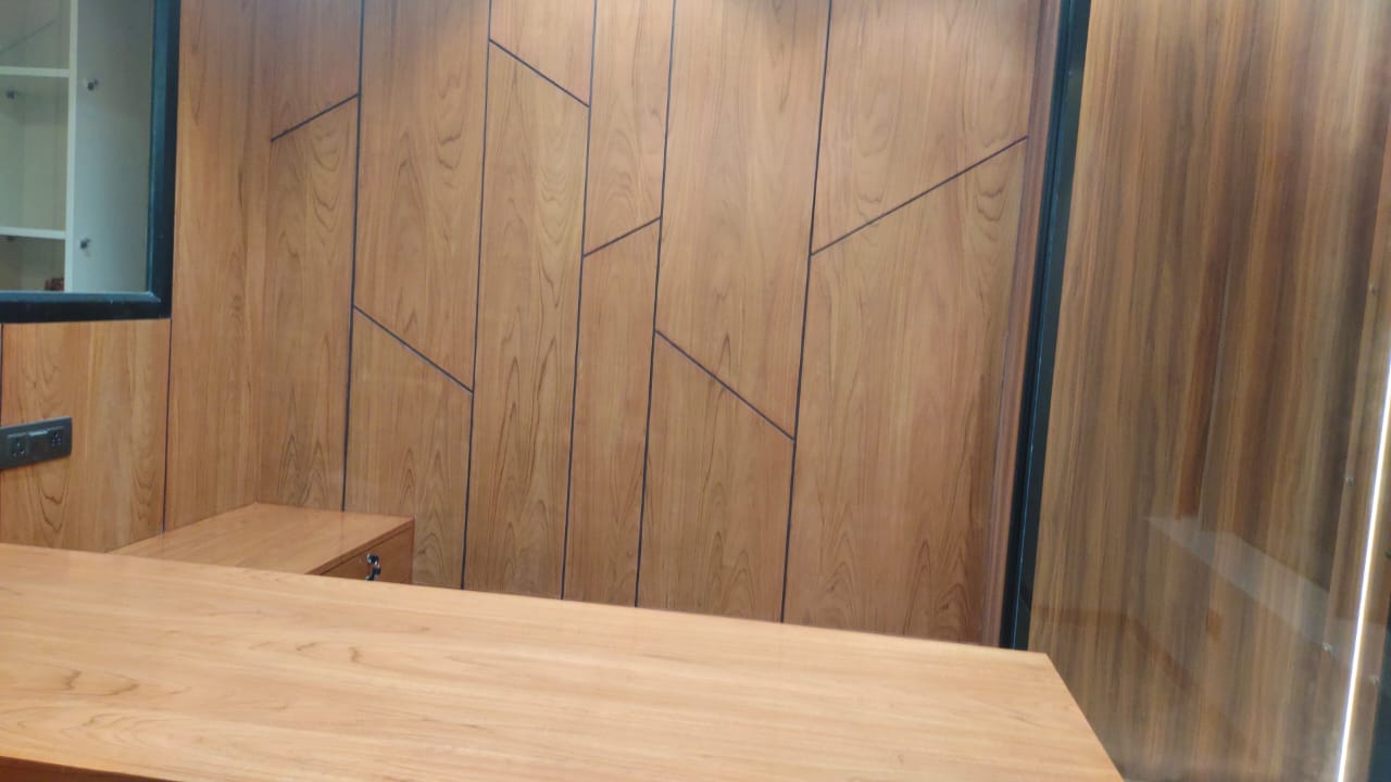 Wood paneling detail for office desk